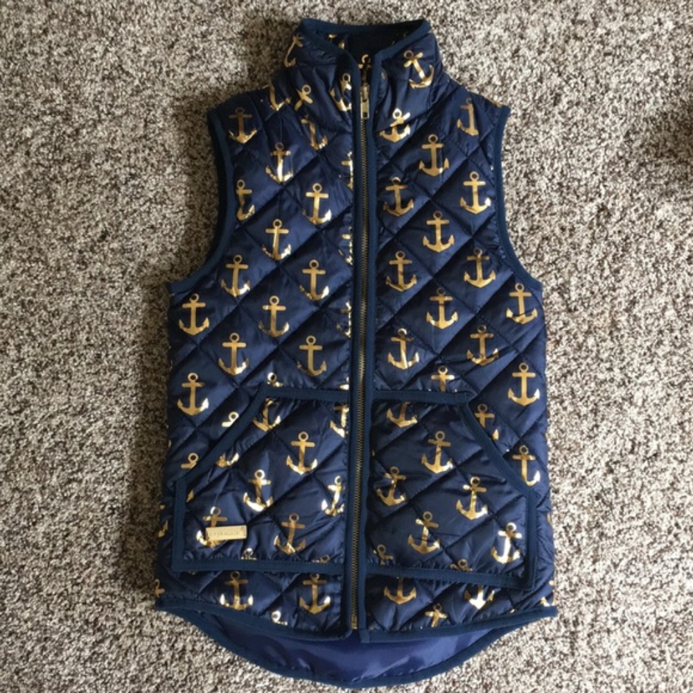 Simply Southern Navy Gold Anchor Puffer Vest small